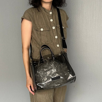 Colored PVC clear bag (tote L) clear gray