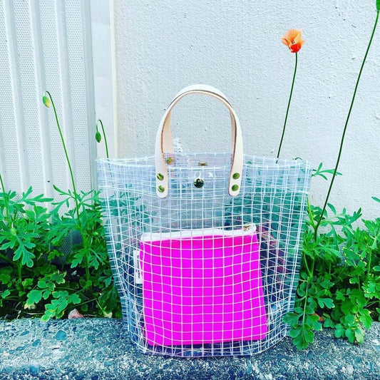 4900 yen💛💚 <Limited to 5 sets> Industrial Material Clear Bag (LTS) with Tanned Leather Handle