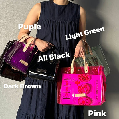 Colored PVC clear bag (tote L) clear gray
