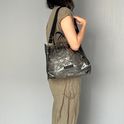 Colored PVC clear bag (tote L) clear gray