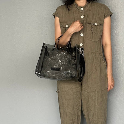Colored PVC clear bag (tote L) clear gray