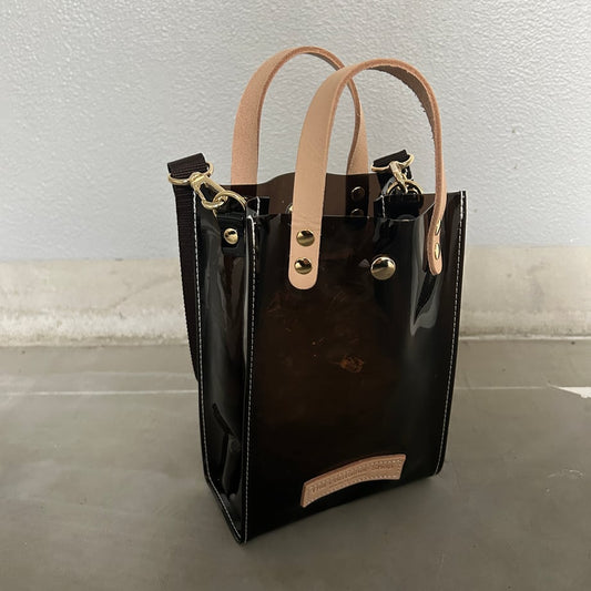 Colored PVC clear bag (pochette) dark brown