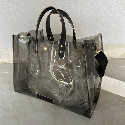 Colored PVC clear bag (tote L) clear gray