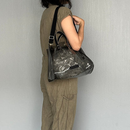Colored PVC clear bag (tote L) clear gray