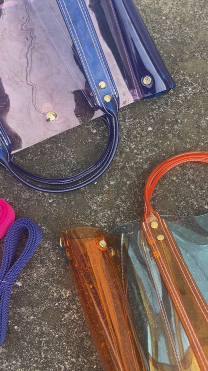 Colored PVC(ClearHandle)ToteL/Blue&LightPink