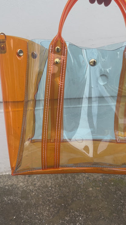 Colored PVC(ClearHandle)ToteL/Orange&LightBlue
